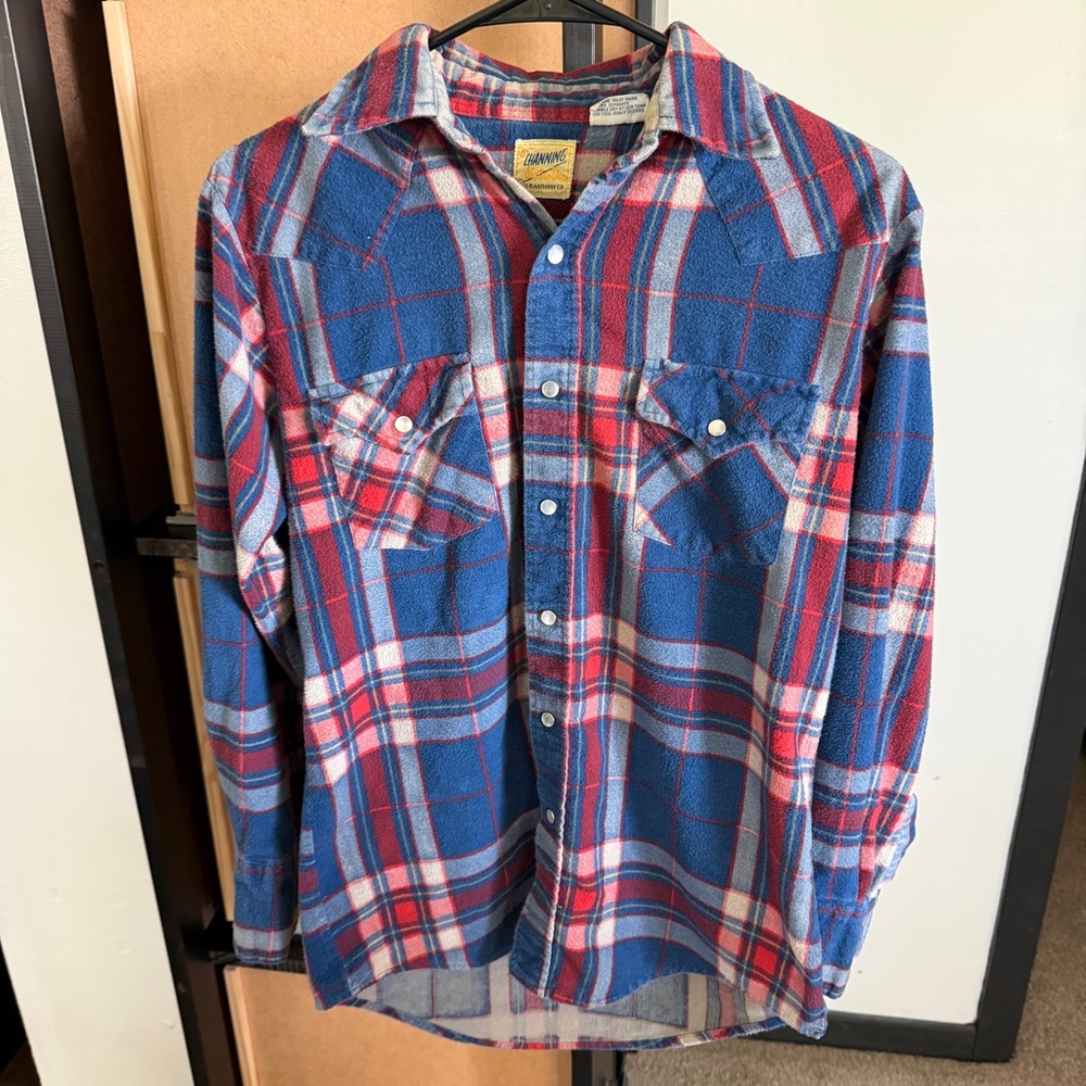Vintage Channing Western Wear Riding Cowboy Flannel Pearl Snaps Men’s 15 -33 1/2
